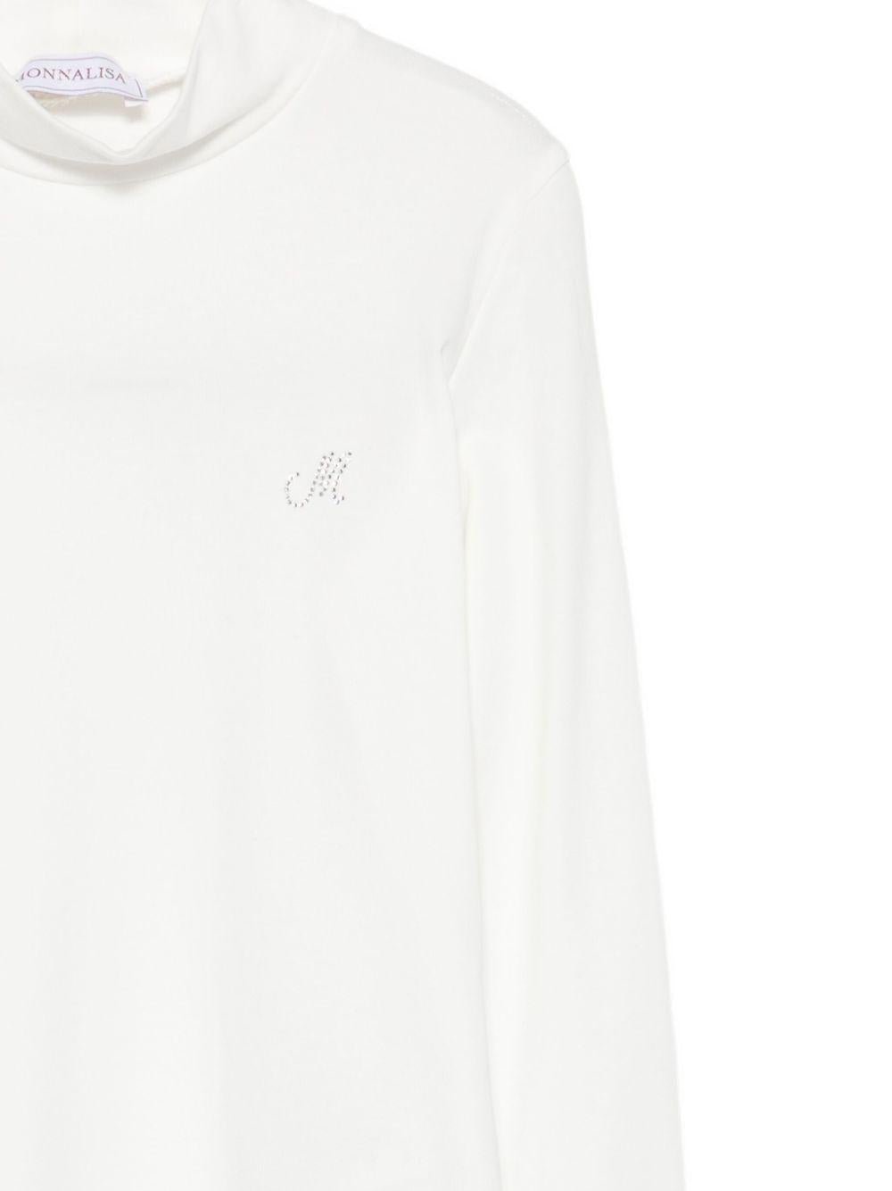 T-shirt per bambina Monnalisa bianca con decorazioni in strass - Rubino Kids