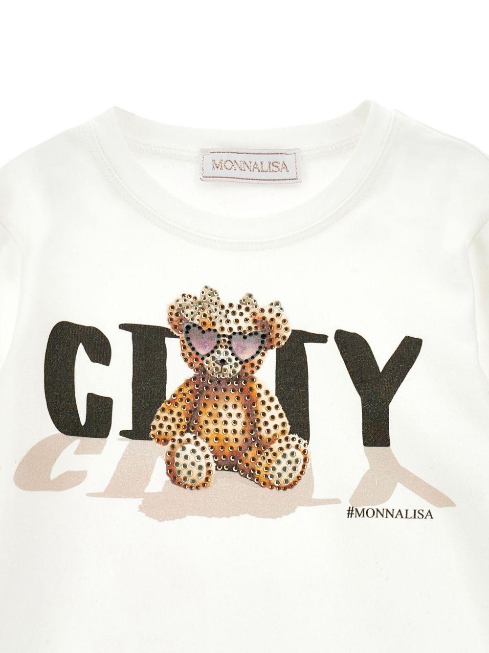 T-shirt per bambina Monnalisa bianca con illustrazione Teddy Bear - Rubino Kids