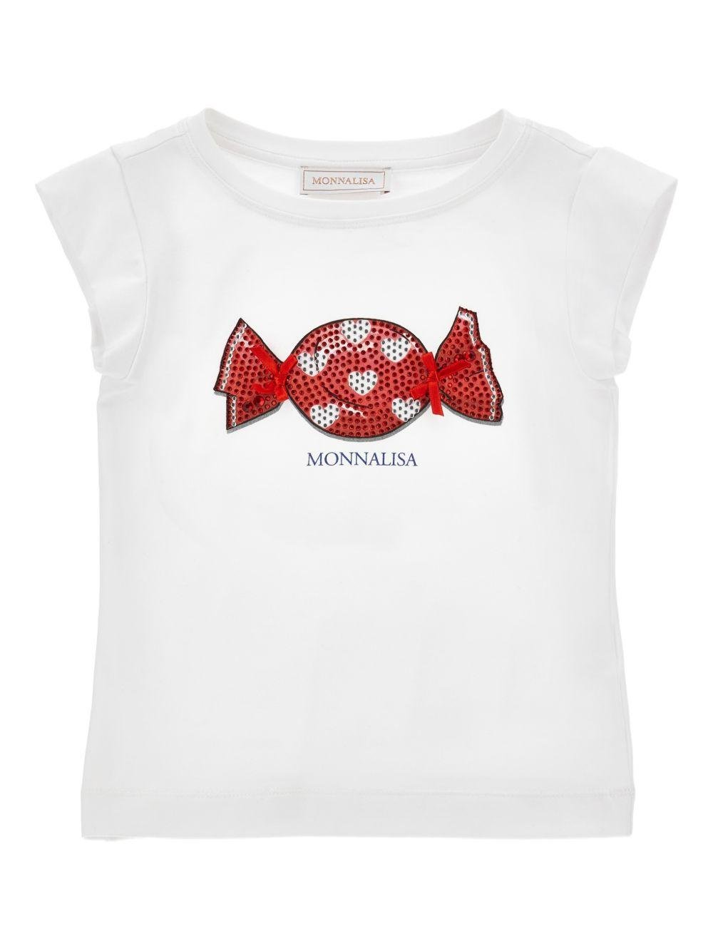 T-shirt per bambina Monnalisa bianca con paillettes - Rubino Kids