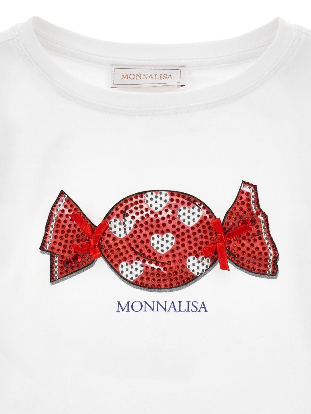 T-shirt per bambina Monnalisa bianca con paillettes - Rubino Kids