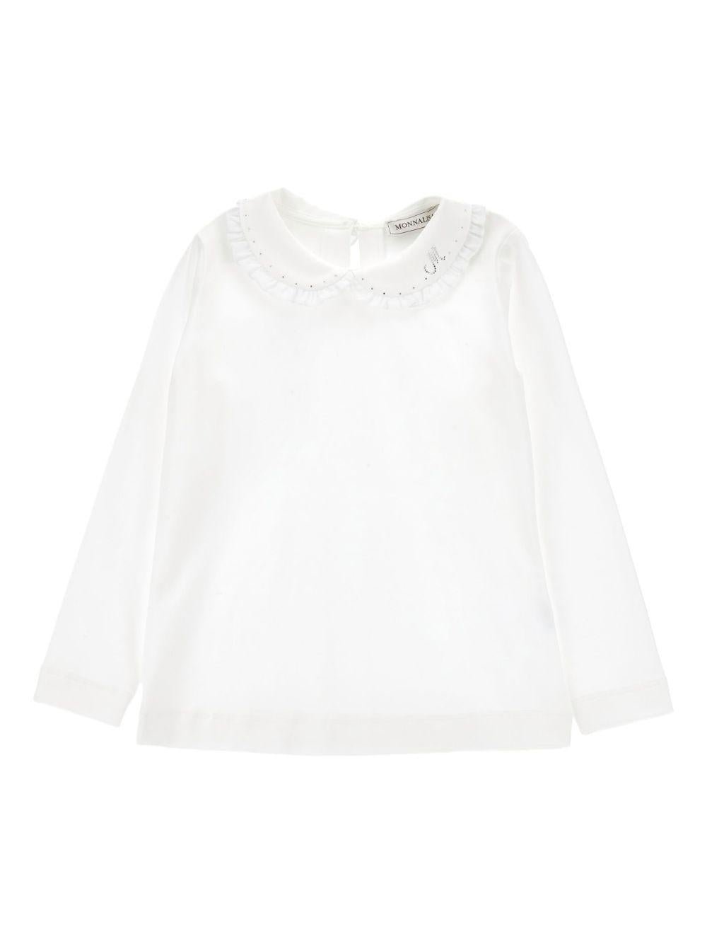T-shirt per bambina Monnalisa bianca con ruches - Rubino Kids