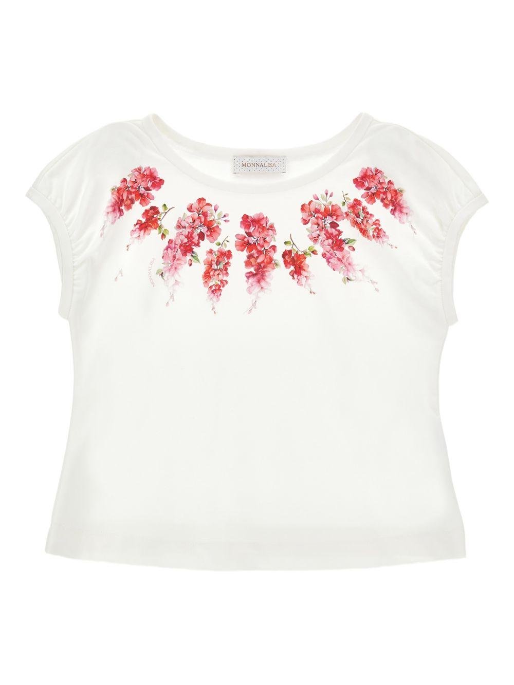 T-shirt per bambina Monnalisa bianca con stampa a fiori - Rubino Kids