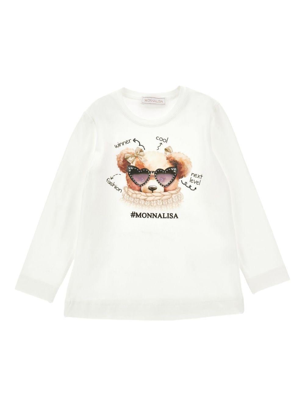 T-shirt per bambina Monnalisa bianca con stampa Bear - Rubino Kids