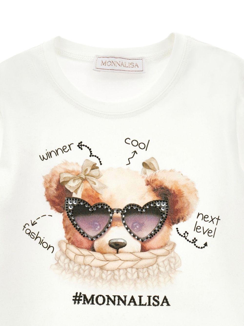T-shirt per bambina Monnalisa bianca con stampa Bear - Rubino Kids