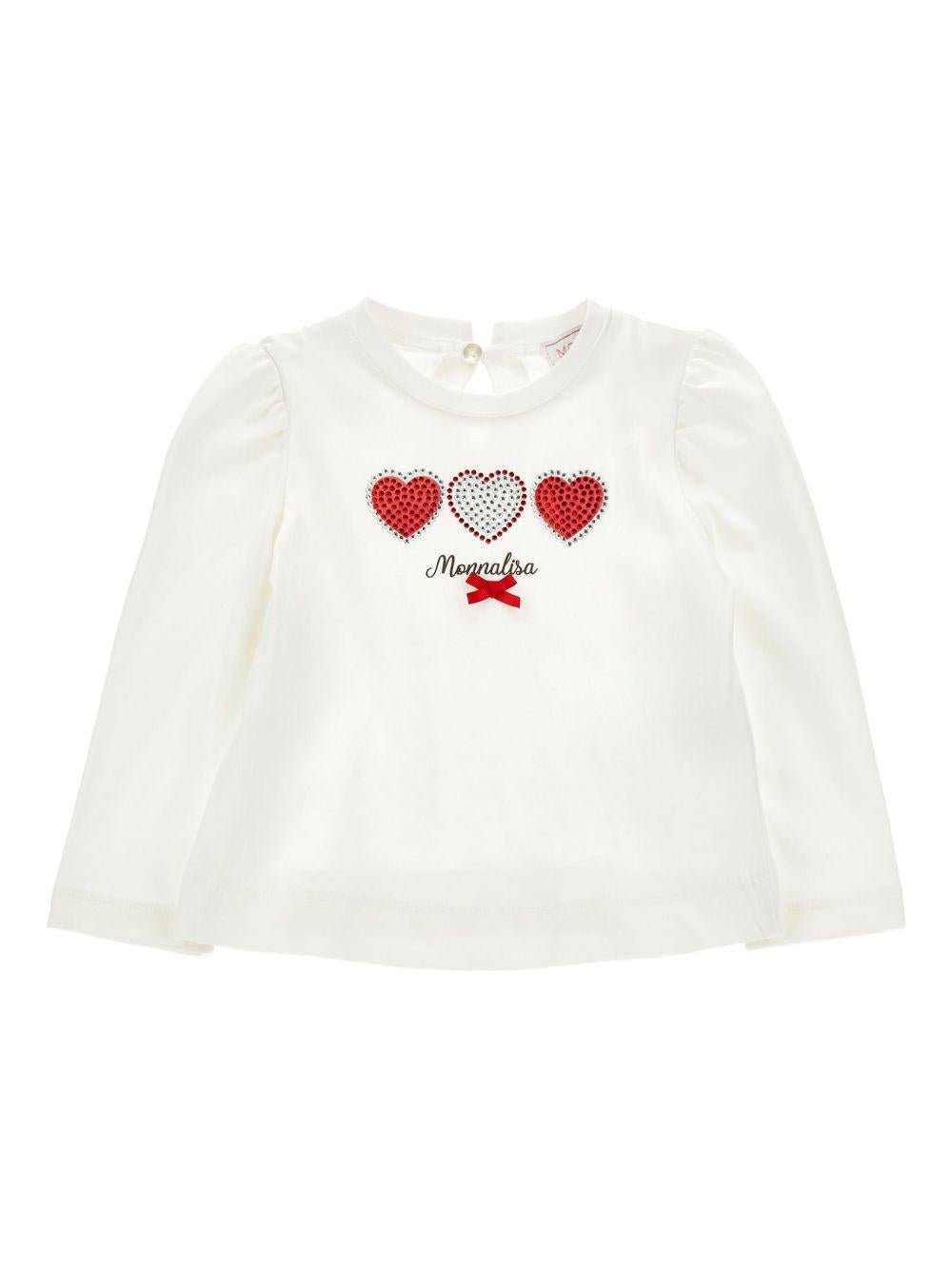 T-shirt per bambina Monnalisa bianca con stampa con logo sul davanti - Rubino Kids