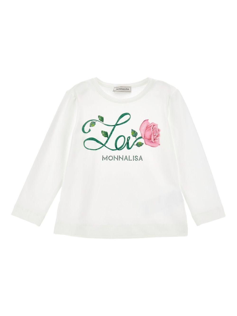 T-shirt per bambina Monnalisa bianco con design con testo Love - Rubino Kids