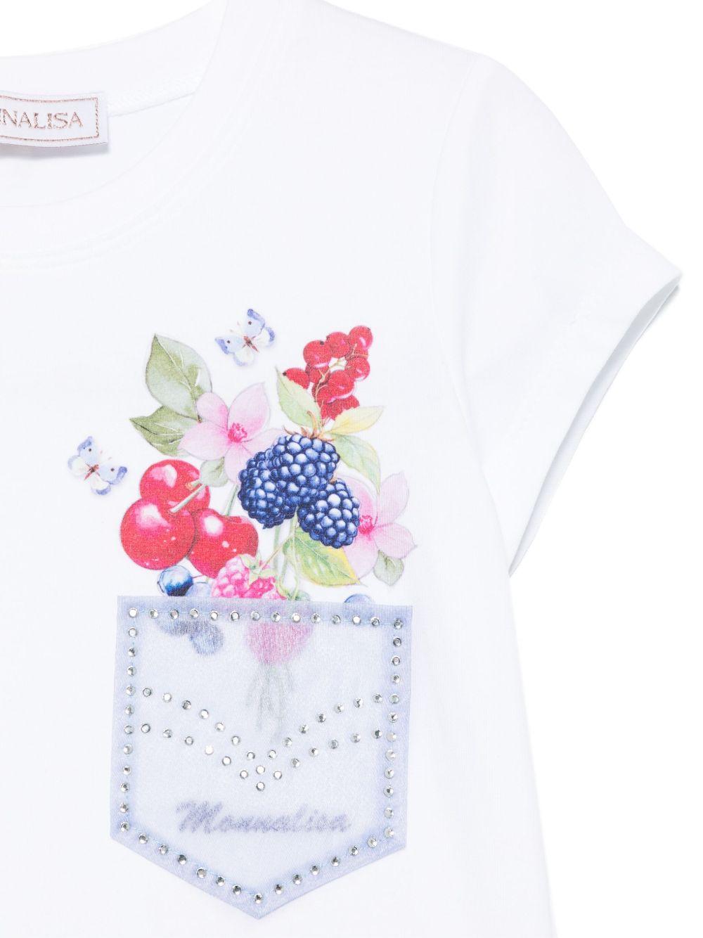 T-shirt per bambina Monnalisa bianco con stampa a fiori - Rubino Kids