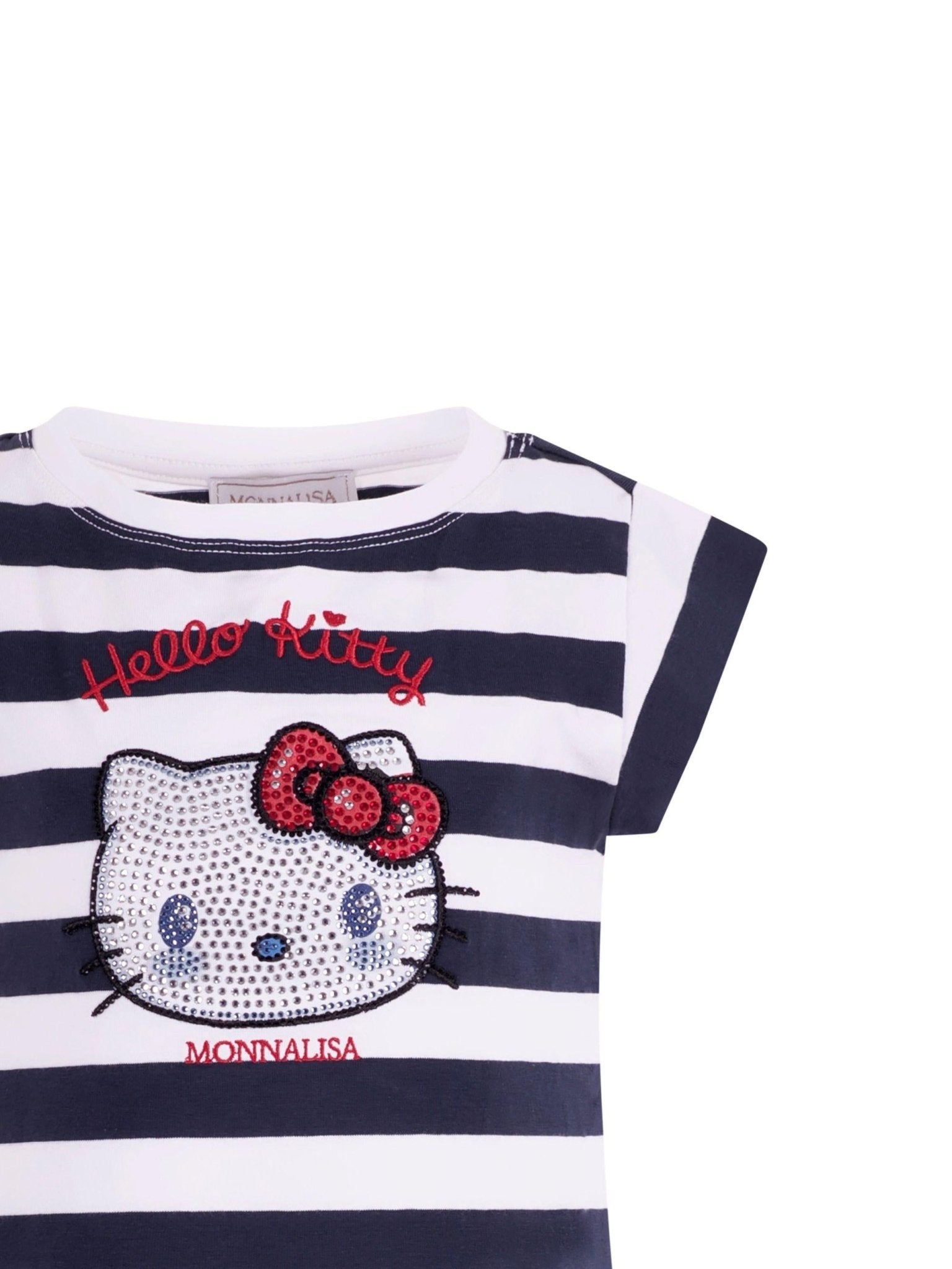 T-shirt per bambina Monnalisa blu con motivo a righe con stampa a decorazione - Rubino Kids