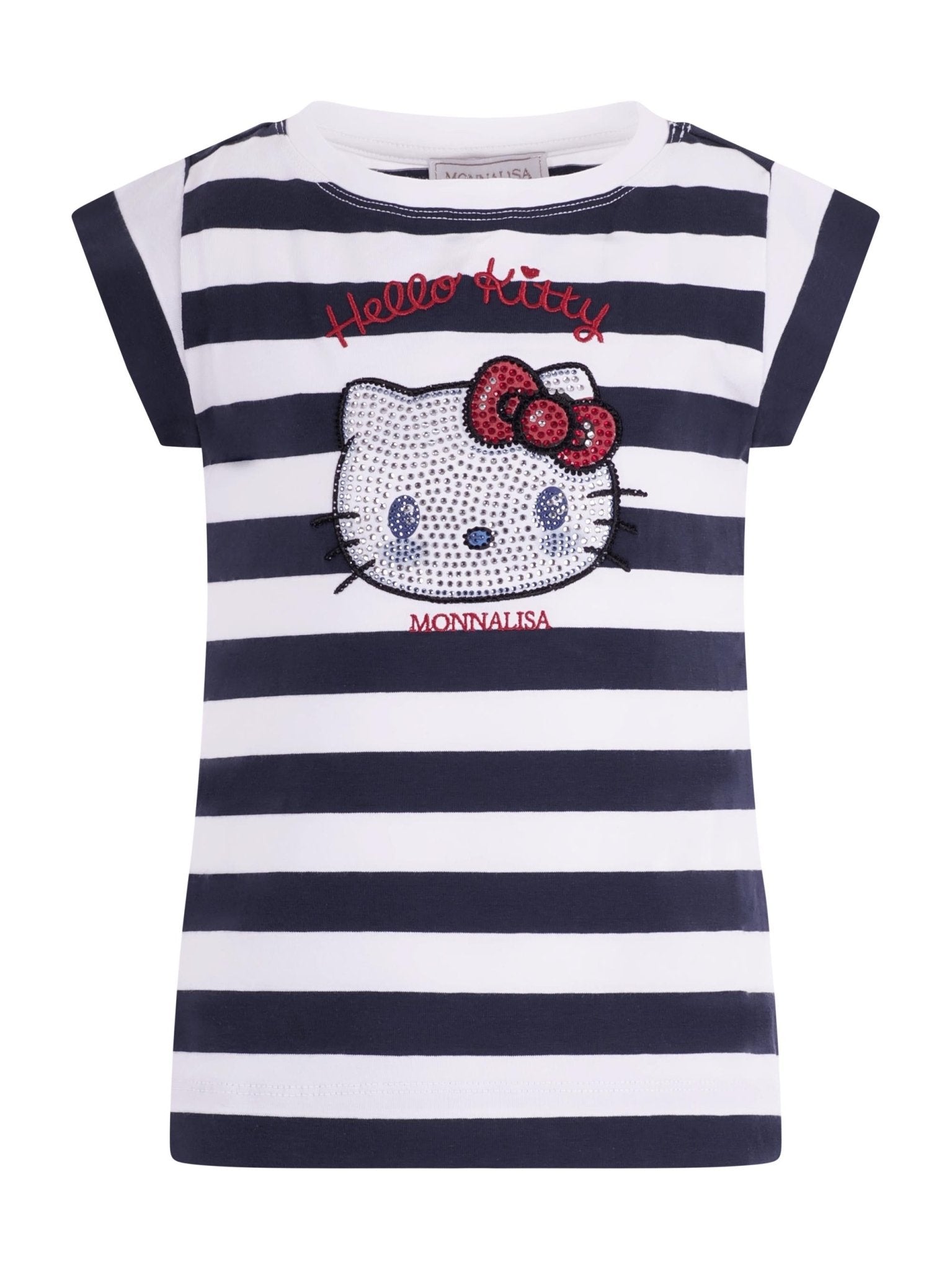 T-shirt per bambina Monnalisa blu con motivo a righe con stampa a decorazione - Rubino Kids