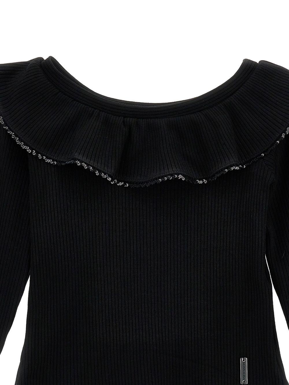 T-shirt per bambina Monnalisa nera con colletto con increspature - Rubino Kids