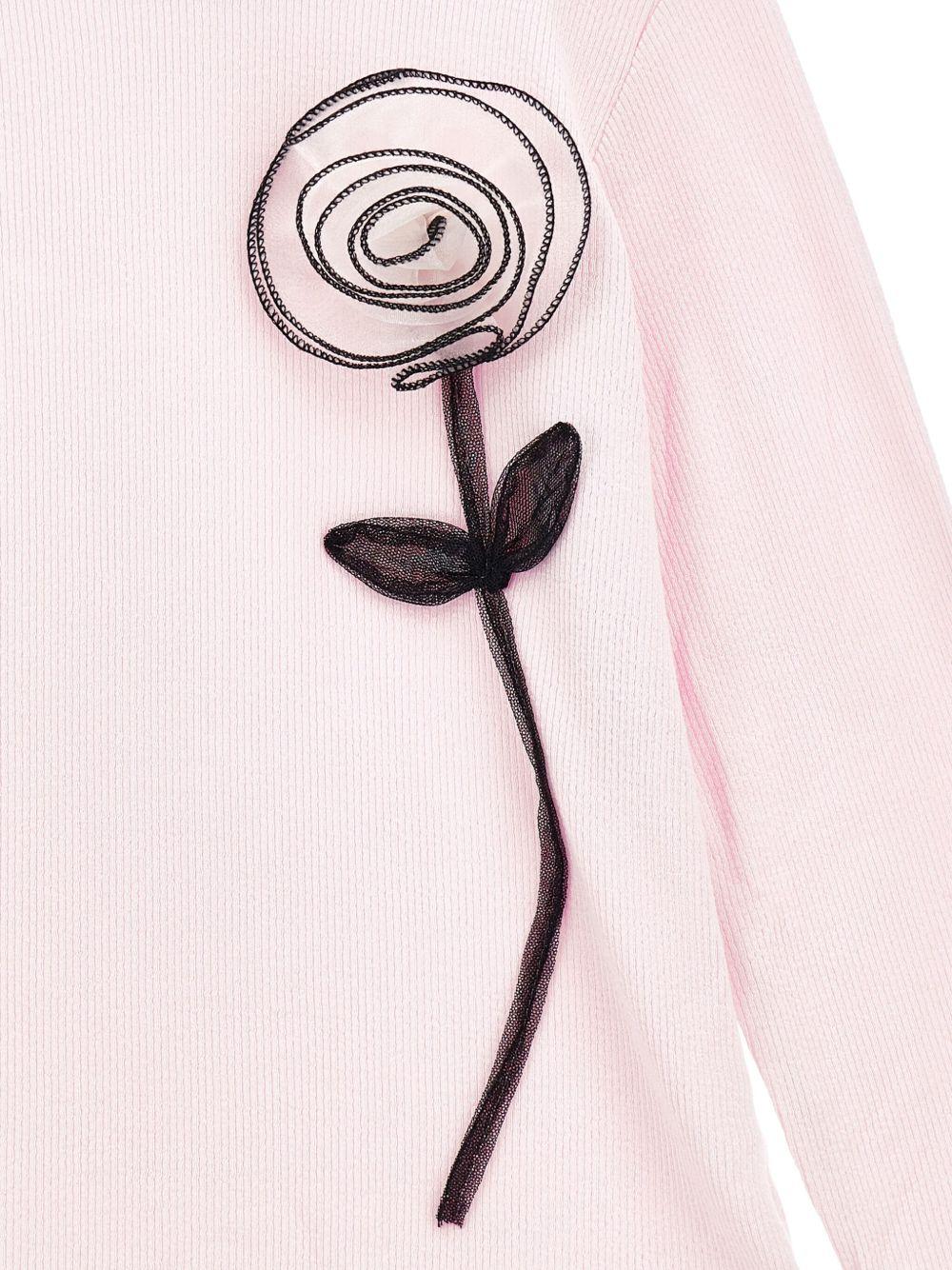 T-shirt per bambina Monnalisa rosa con applicazione a fiori - Rubino Kids