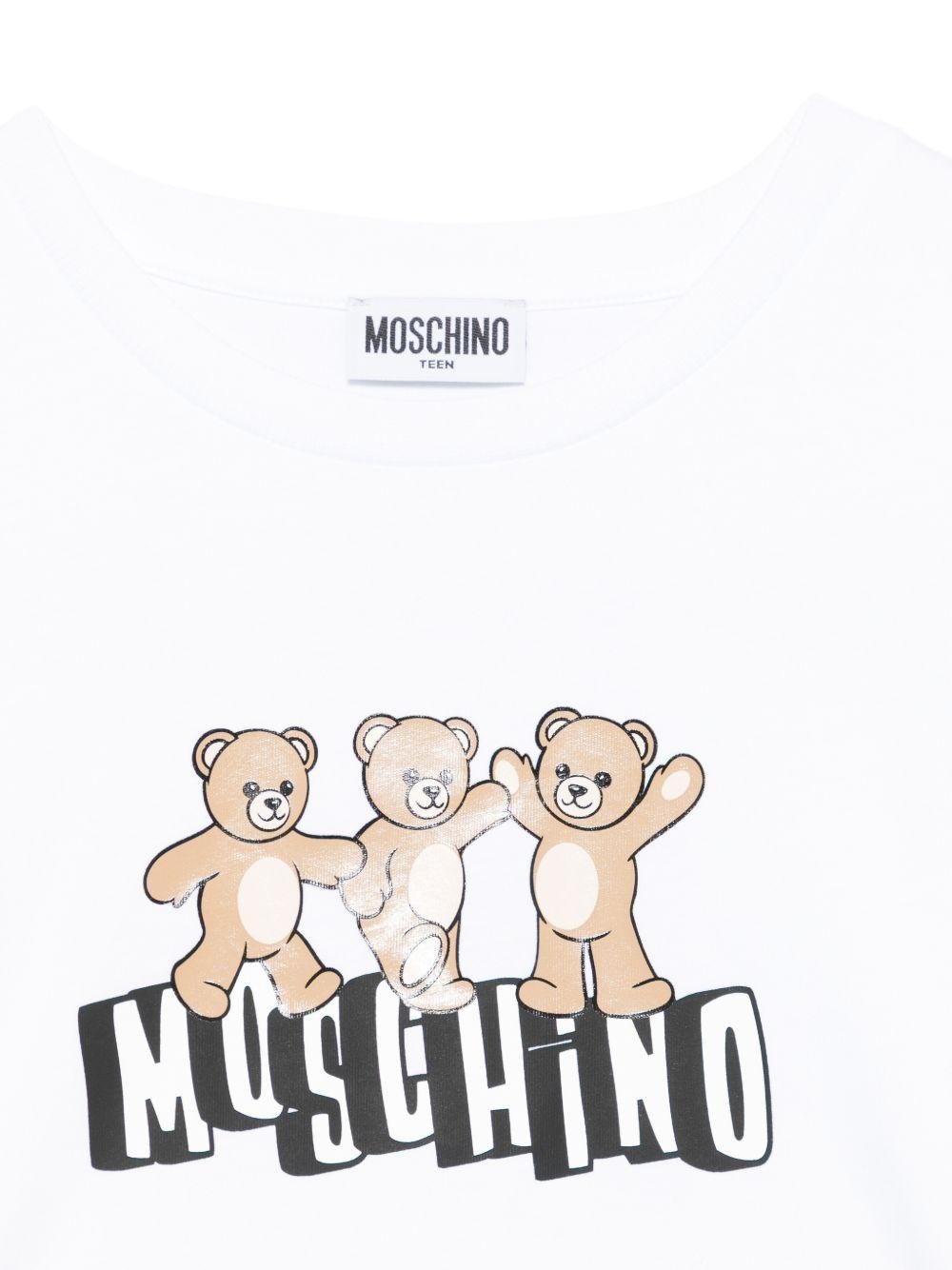 T-shirt per bambina Moschino Kids bianca con dettaglio Teddy Bear - Rubino Kids