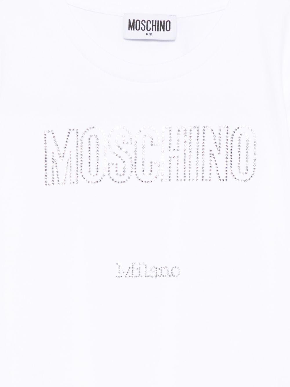 T-shirt per bambina Moschino Kids bianca con logo con strass - Rubino Kids