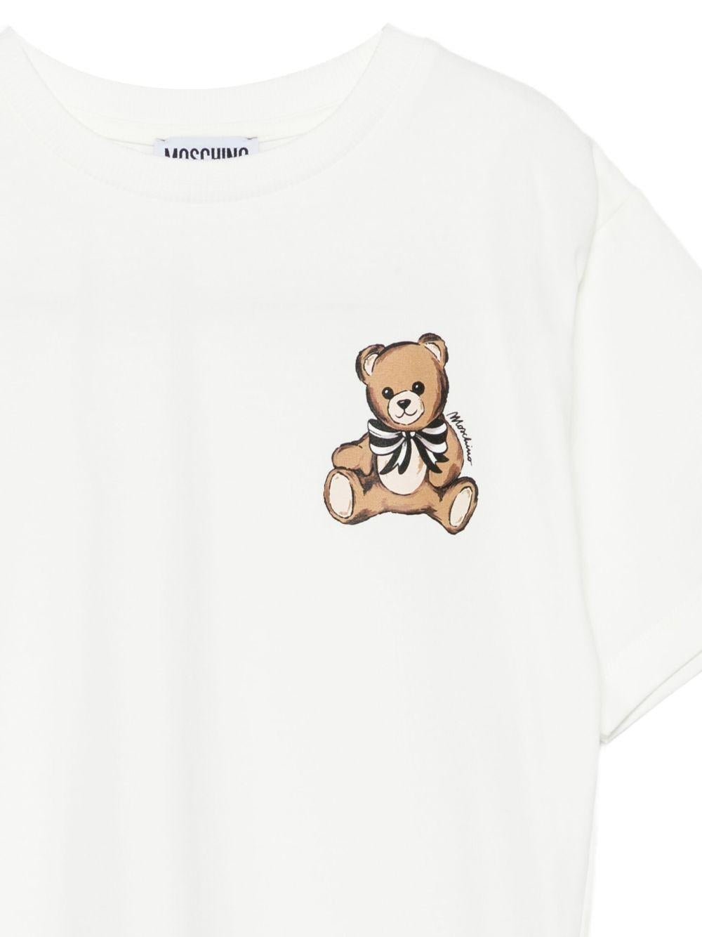 T-shirt per bambina Moschino Kids bianca con stampa teddy - Rubino Kids
