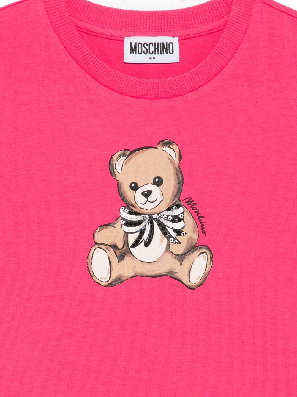 T-shirt per bambina Moschino Kids fucsia con logo Teddy Bear - Rubino Kids