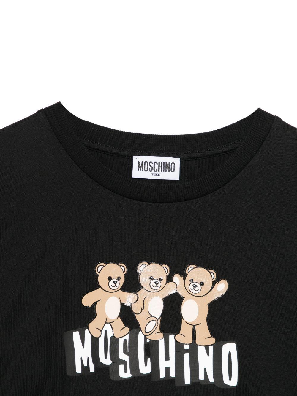 T-shirt per bambina Moschino Kids nera con dettaglio Teddy Bear - Rubino Kids