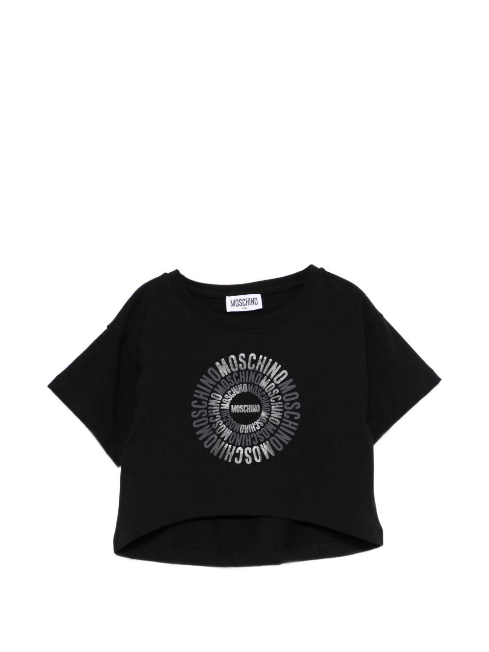 T-shirt per bambina Moschino Kids nera con logo sul davanti - Rubino Kids