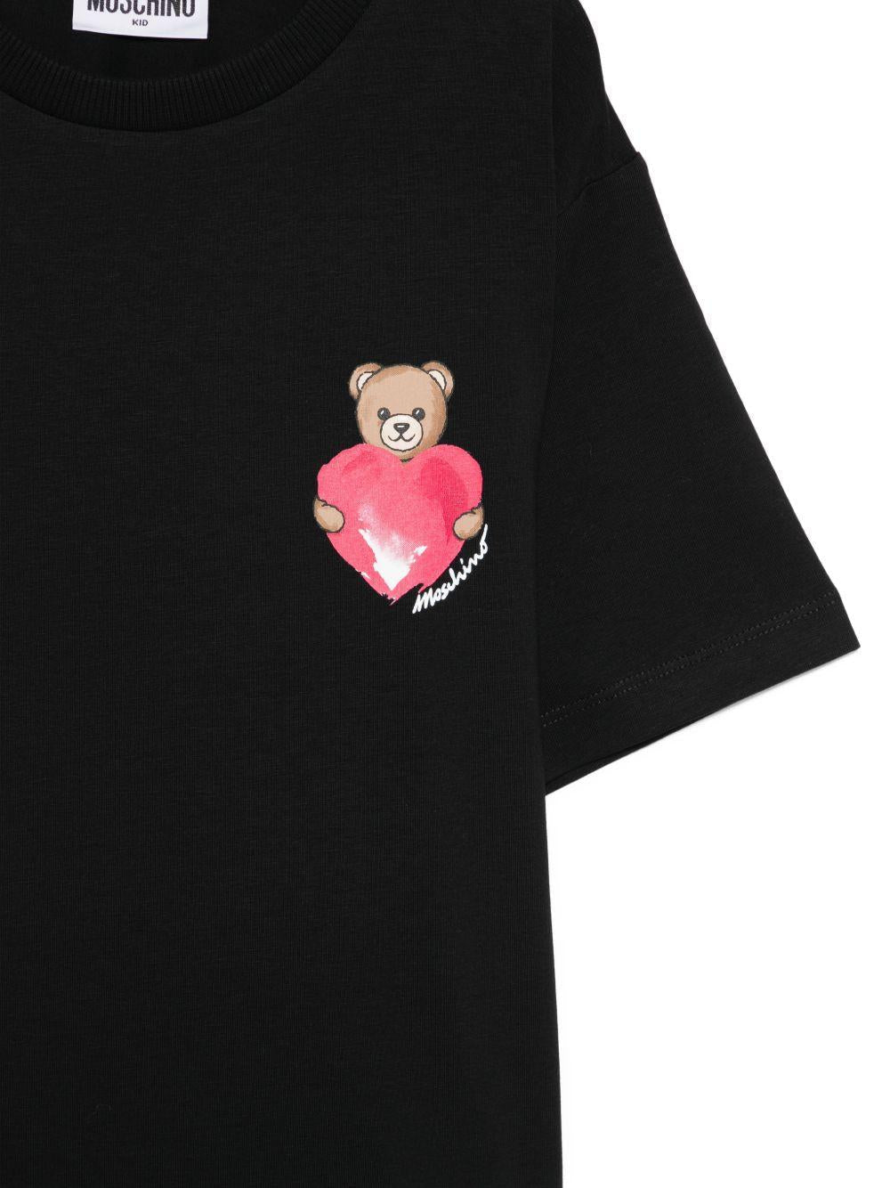 T-shirt per bambina Moschino Kids nera con stampa Teddy - Rubino Kids