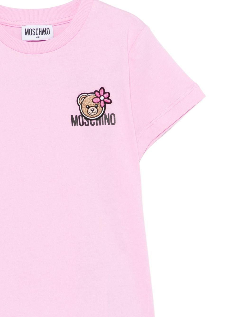 T-shirt per bambina Moschino Kids rosa con ricamo Teddy Bear - Rubino Kids