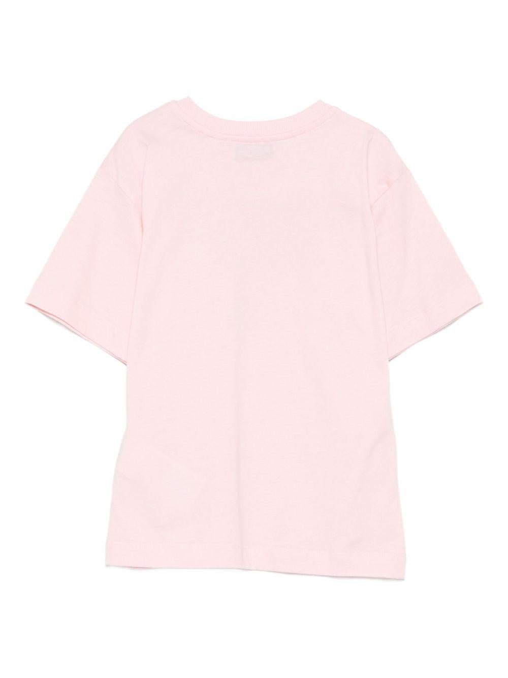 T-shirt per bambina Moschino Kids rosa con stampa logo e scritta - Rubino Kids