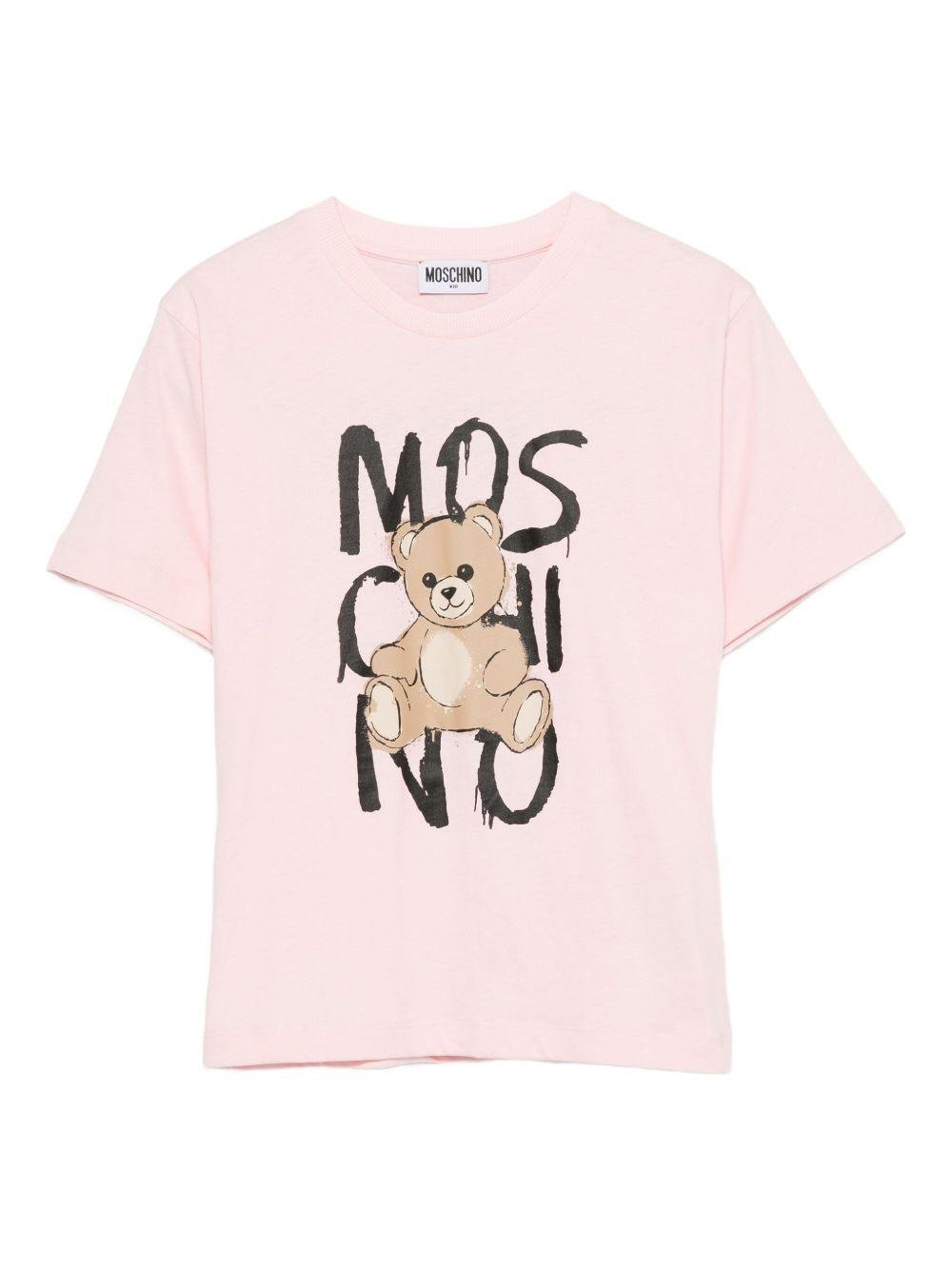T-shirt per bambina Moschino Kids rosa con stampa Teddy Bear - Rubino Kids