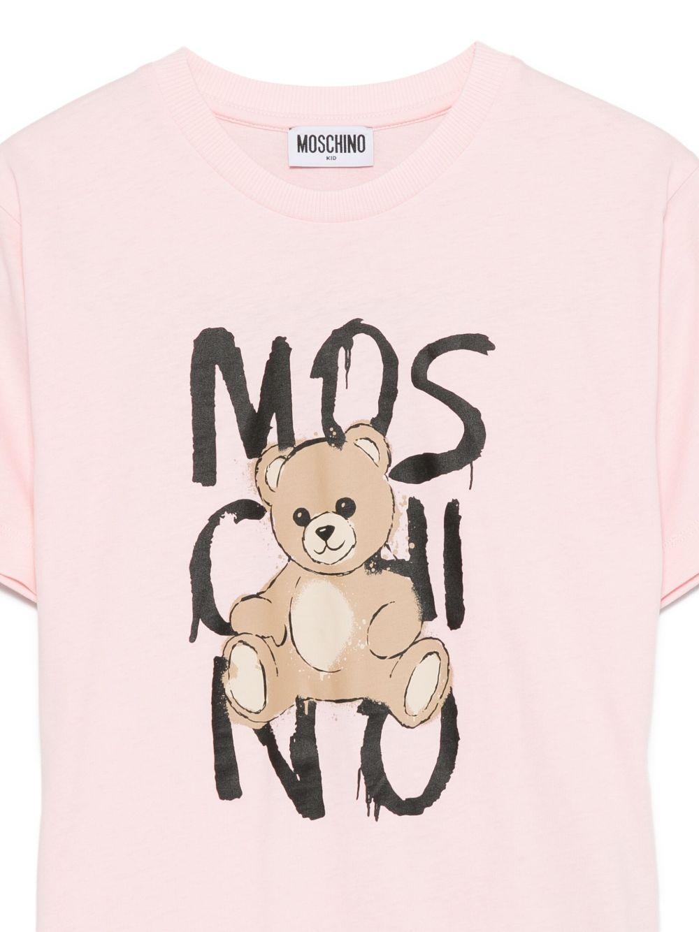 T-shirt per bambina Moschino Kids rosa con stampa Teddy Bear - Rubino Kids