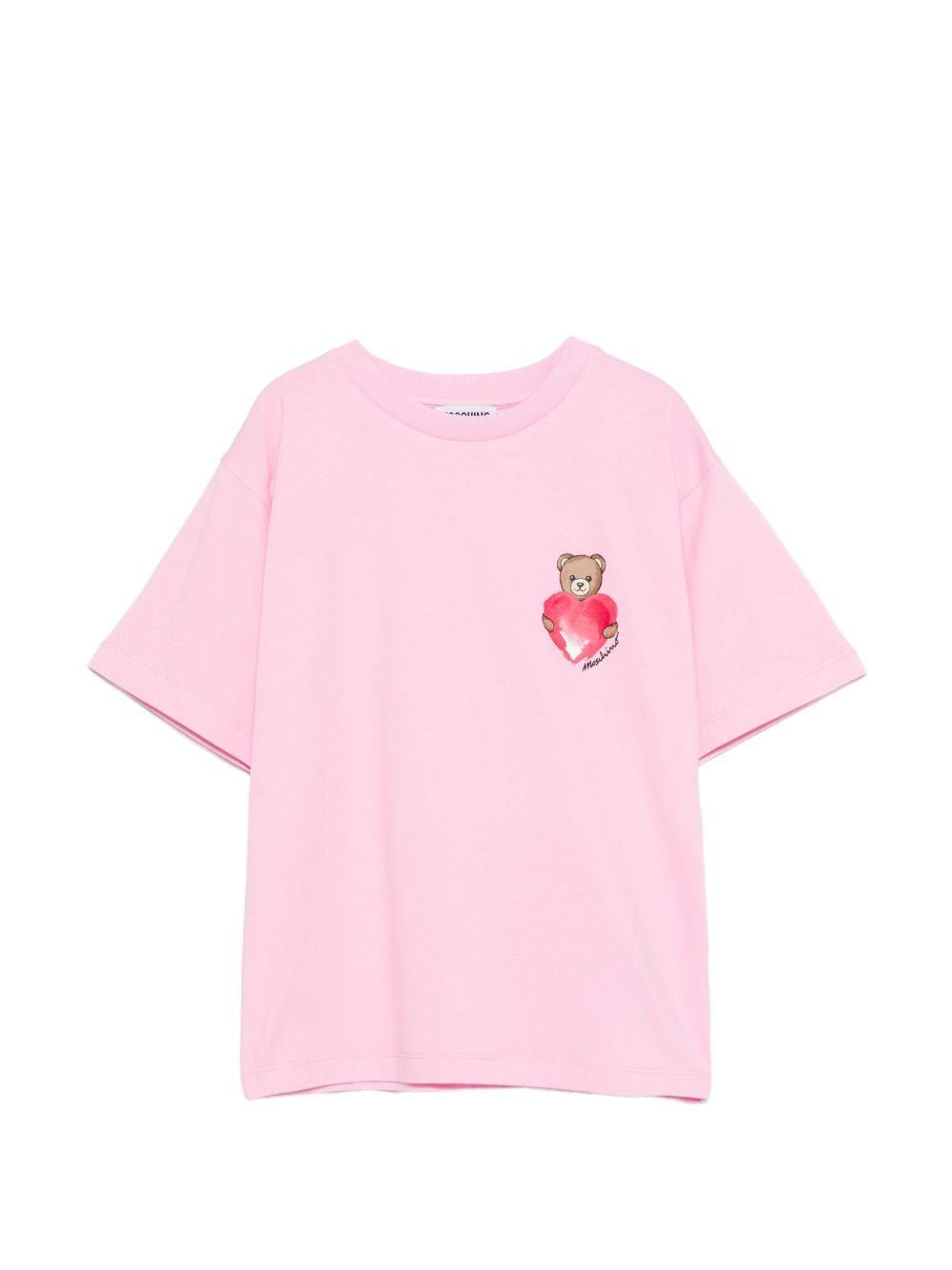 T-shirt per bambina Moschino Kids rosa con stampa Teddy Bear - Rubino Kids