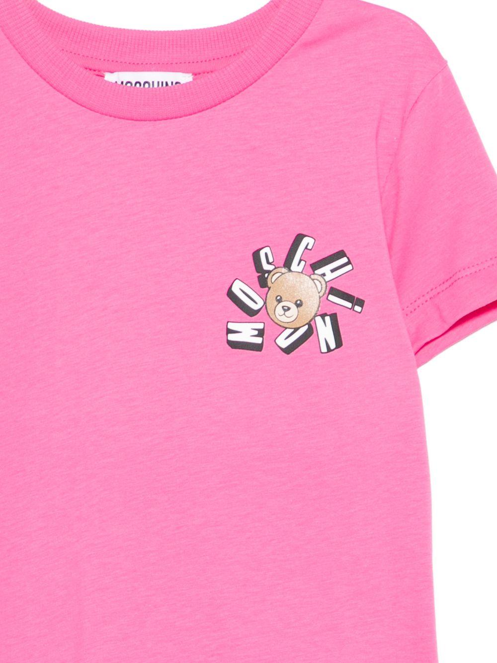 T-shirt per bambina Moschino Kids rosa con stampa Teddy Bear - Rubino Kids