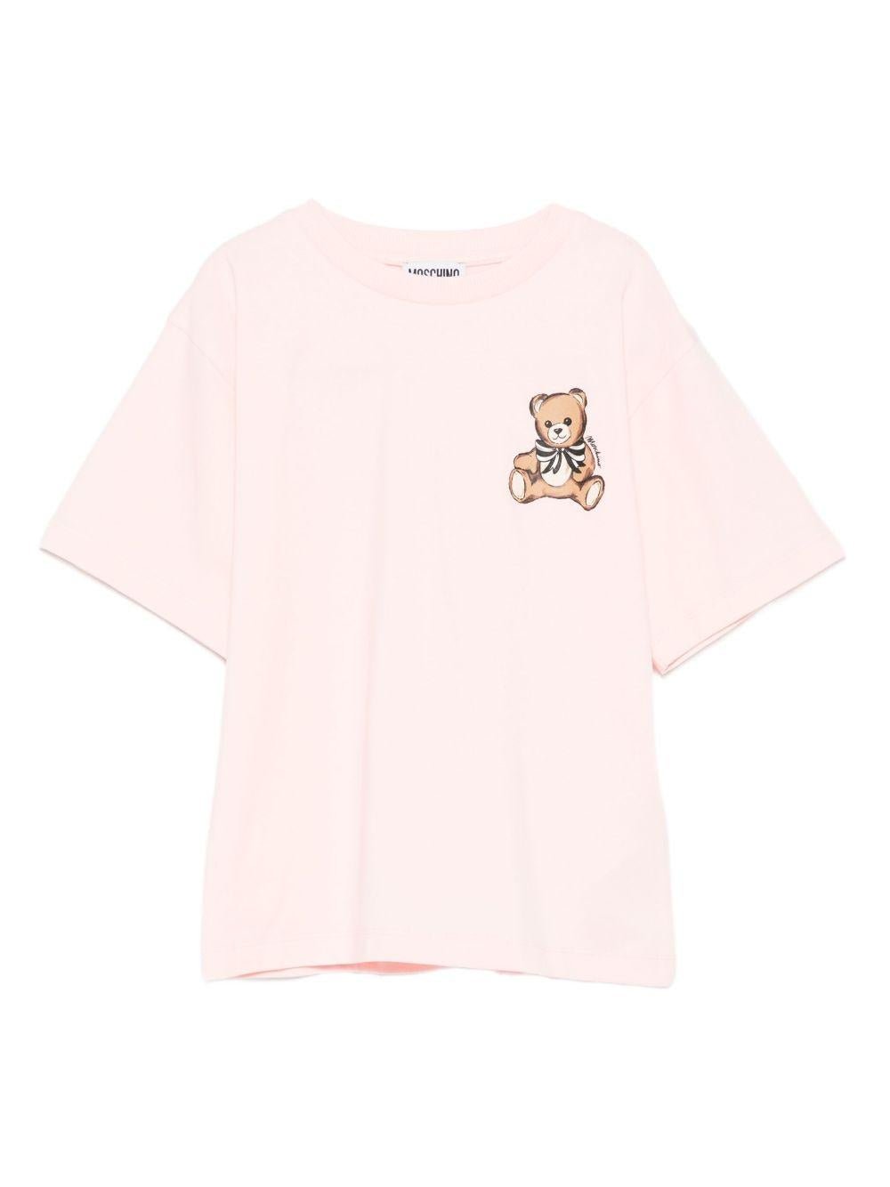 T-shirt per bambina Moschino Kids rosa con stampa teddy - Rubino Kids