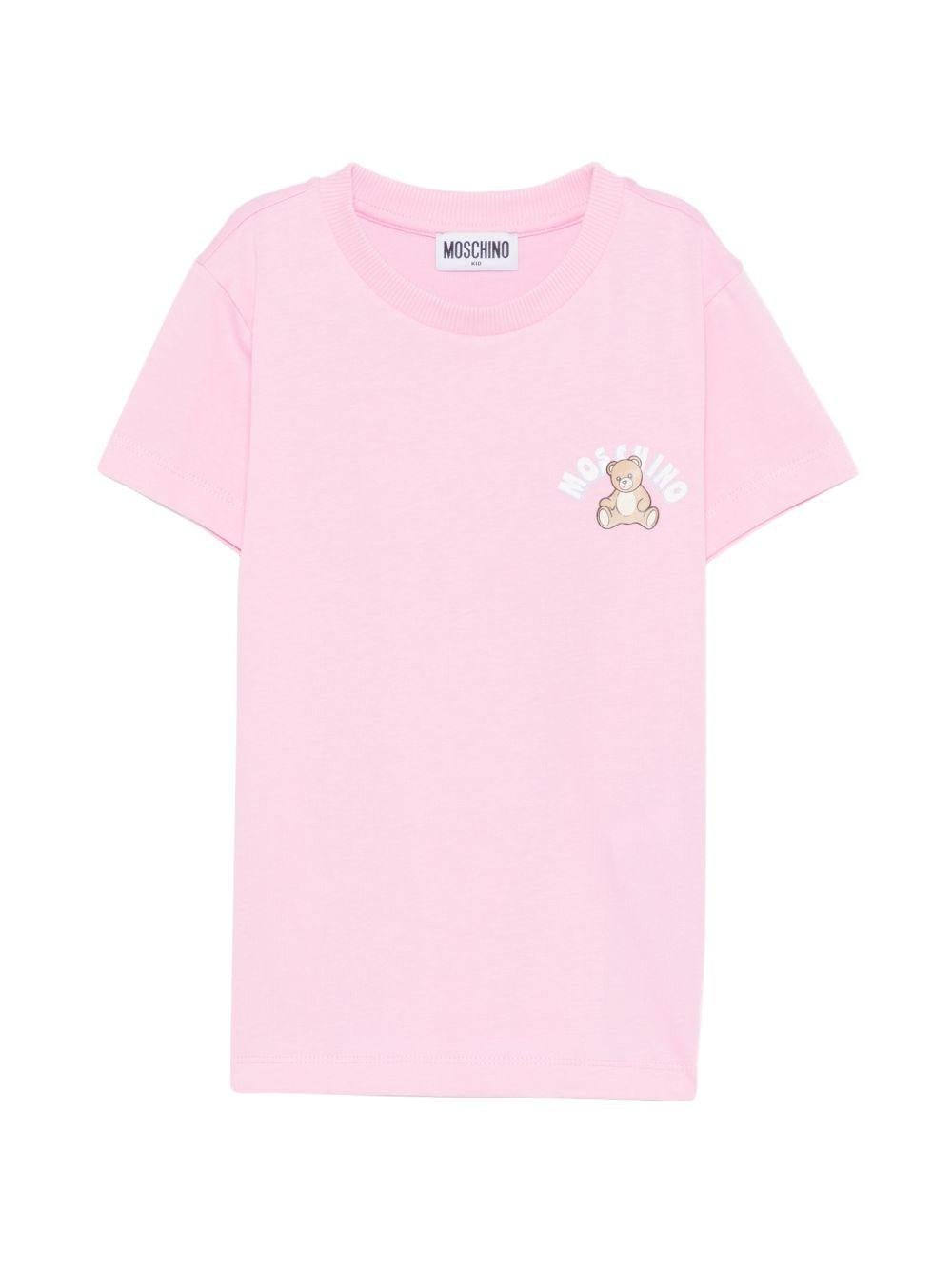 T-shirt per bambina Moschino Kids rosa con stampa Teddy sul davanti - Rubino Kids