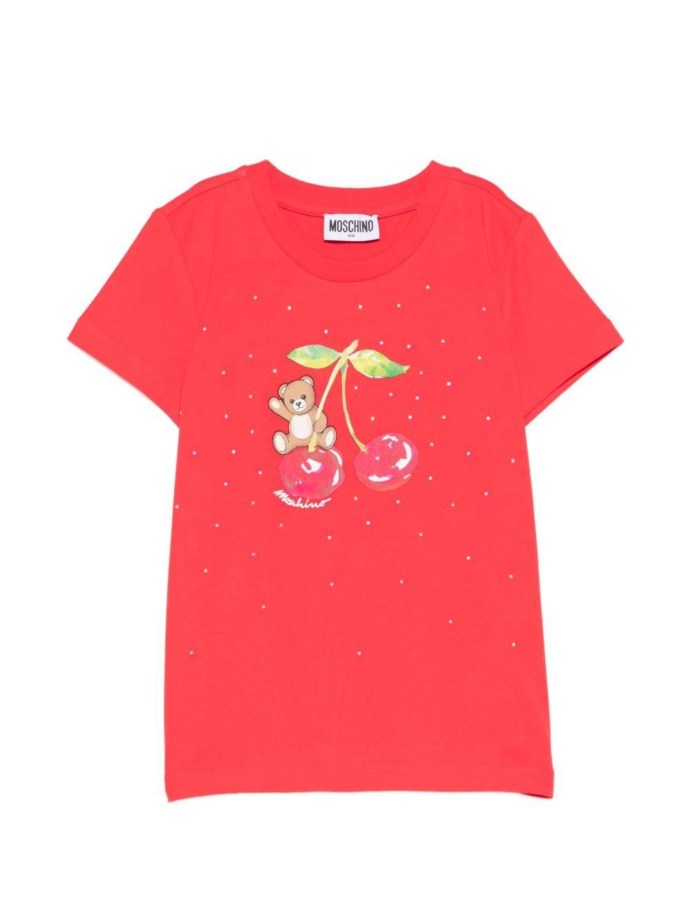 T-shirt per bambina Moschino Kids rossa con grafica ciliegia - Rubino Kids