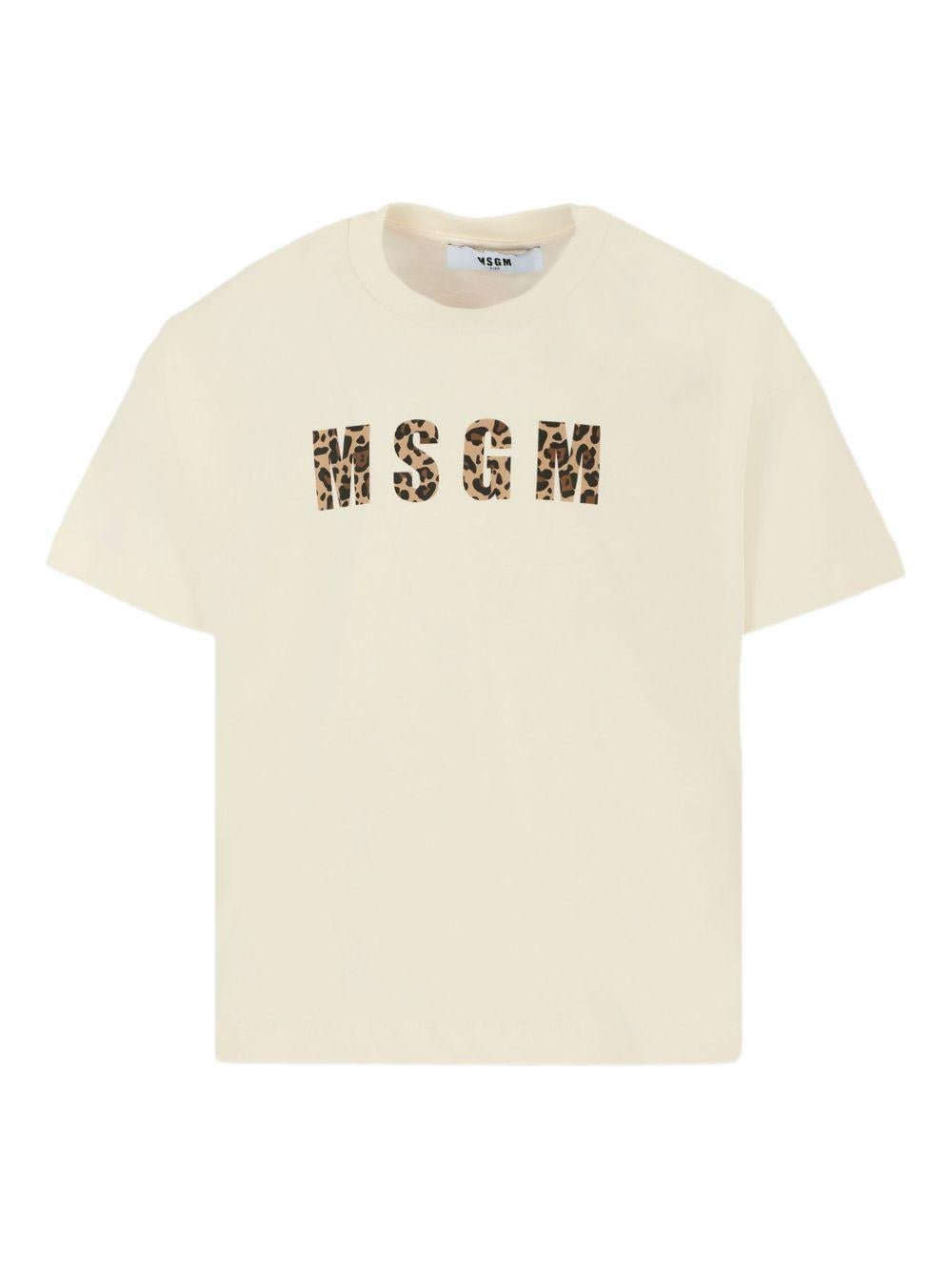 T-shirt per bambina MSGM Kids beige con stampa leopardata - Rubino Kids