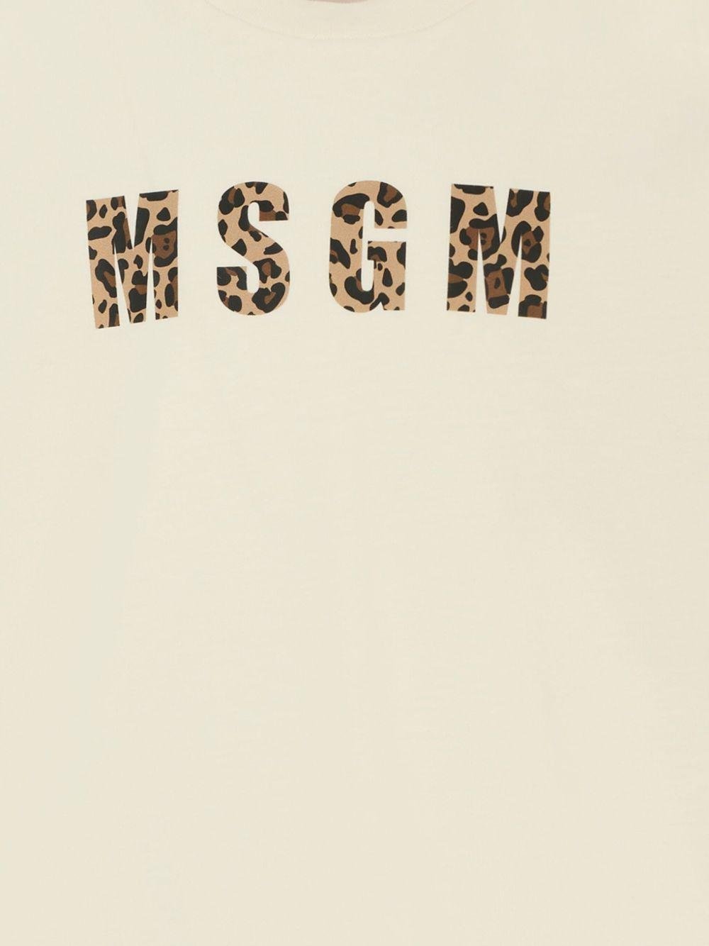 T-shirt per bambina MSGM Kids beige con stampa leopardata - Rubino Kids