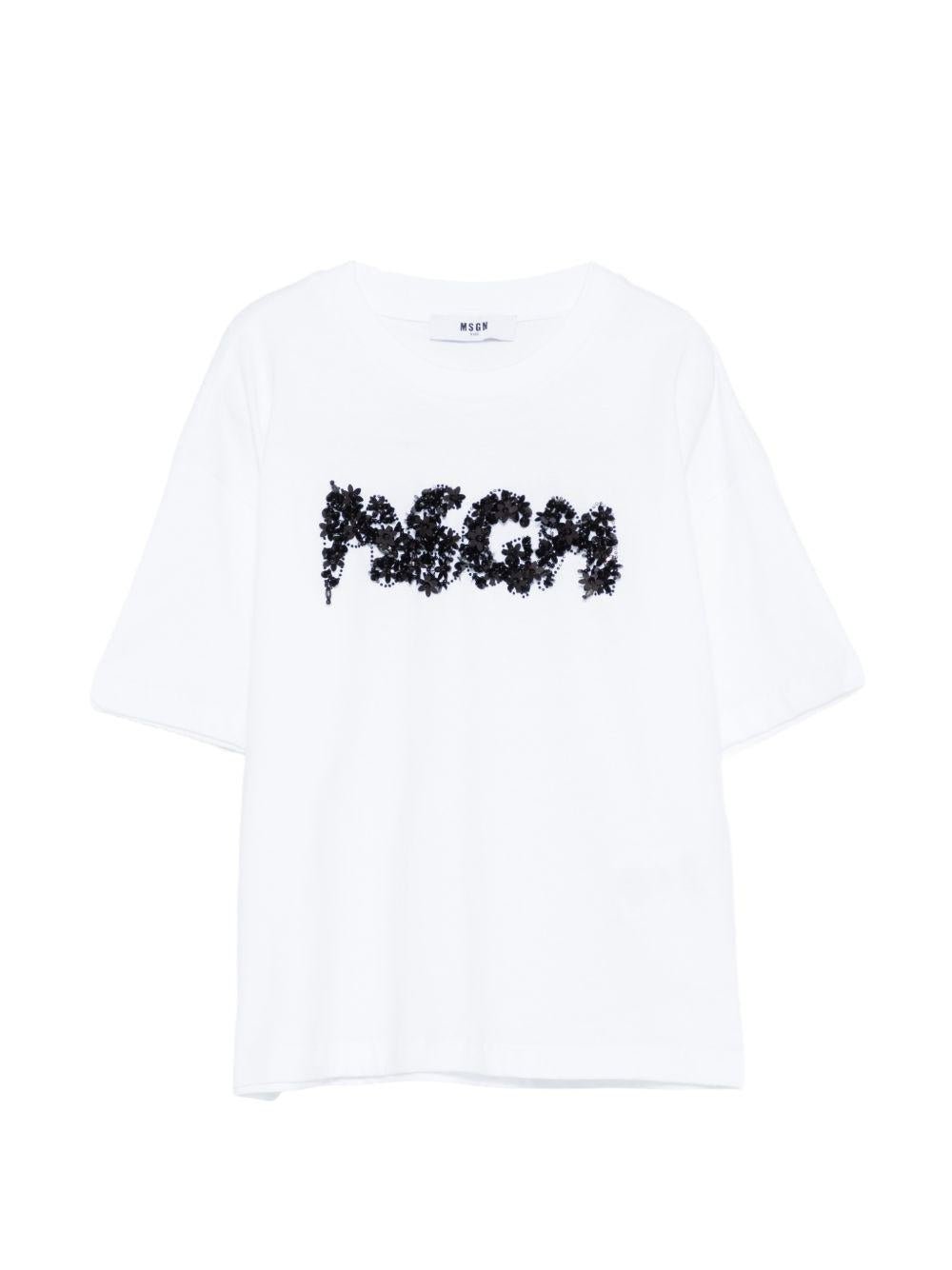 T-shirt per bambina MSGM Kids bianca con applicazione logo - Rubino Kids