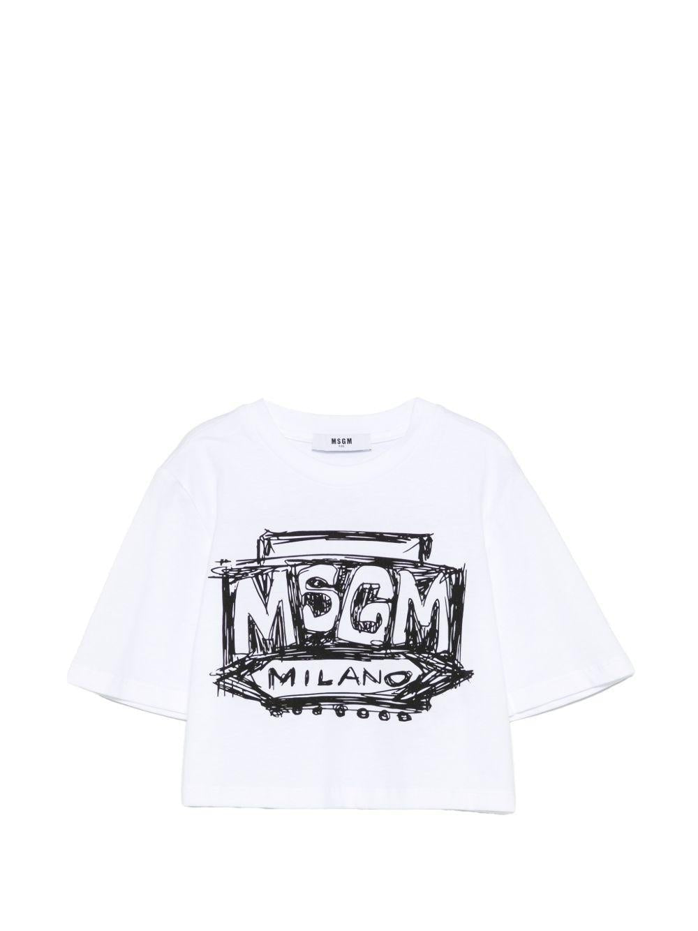 T-shirt per bambina MSGM Kids bianca con stampa logo sul davanti - Rubino Kids