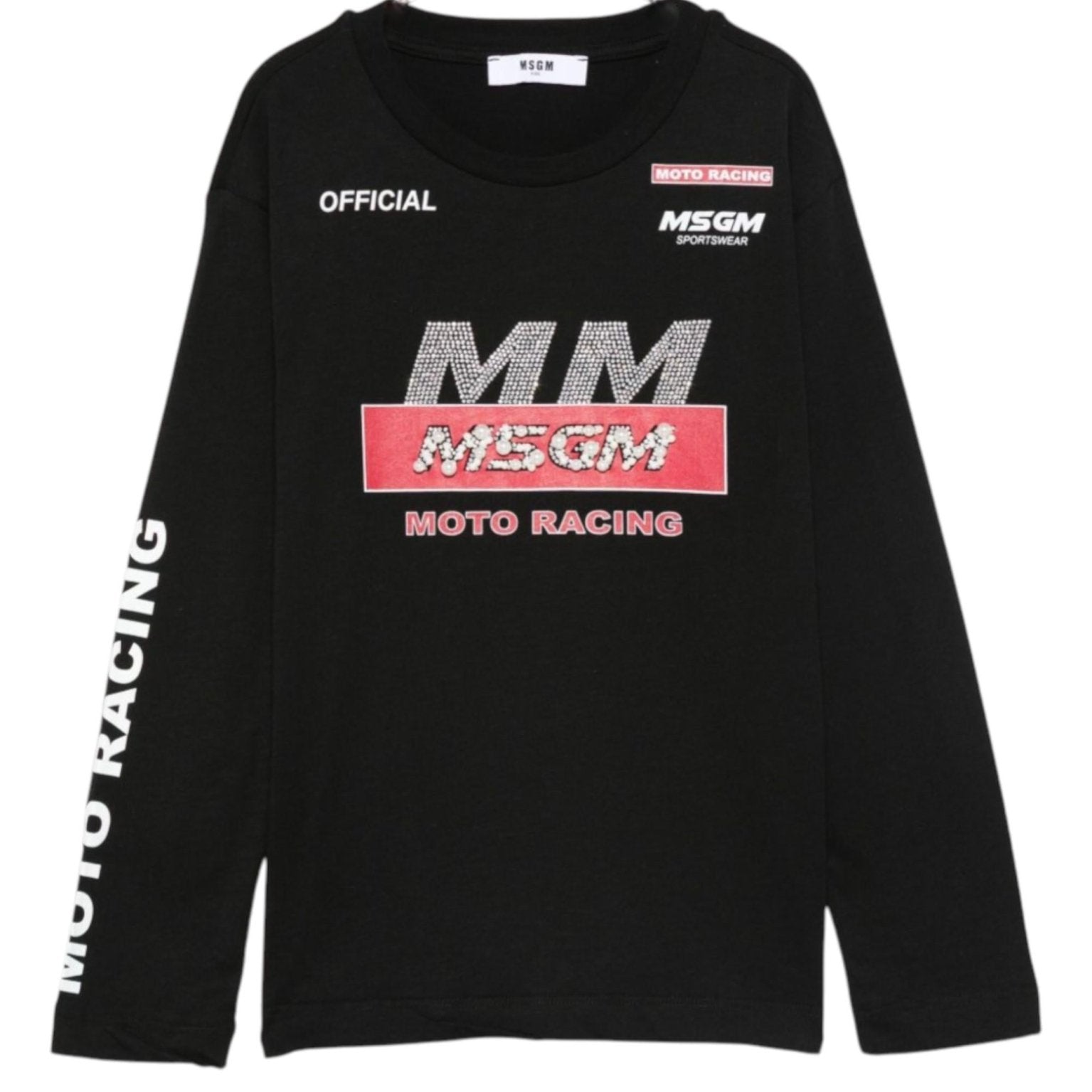 T-shirt per bambina MSGM Kids nera con logo sul davanti - Rubino Kids