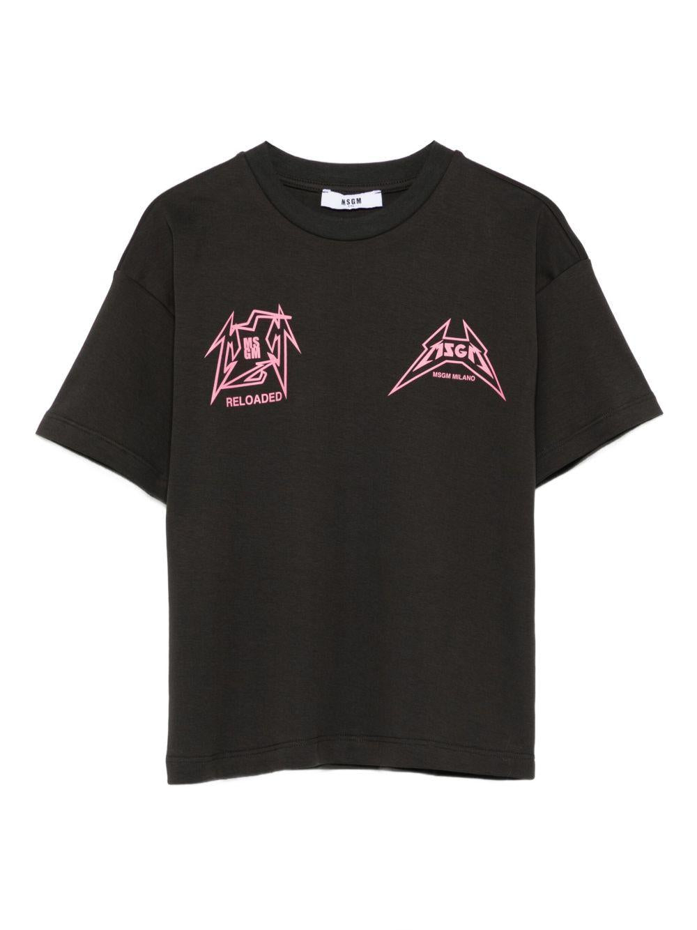 T-shirt per bambina MSGM Kids nera con stampa logo - Rubino Kids