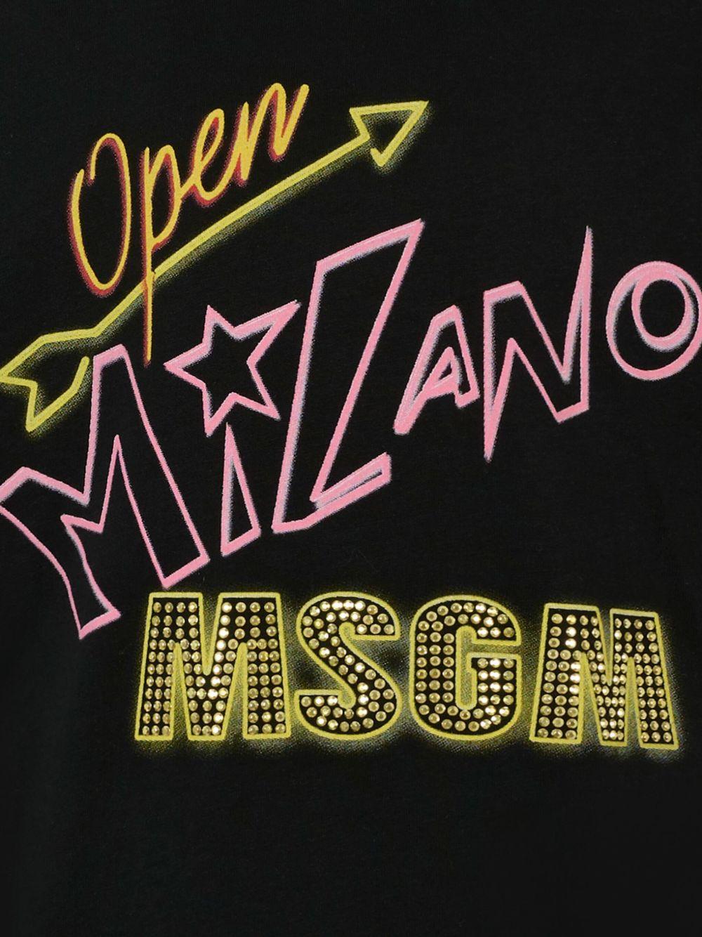 T-shirt per bambina MSGM Kids nera con strass - Rubino Kids