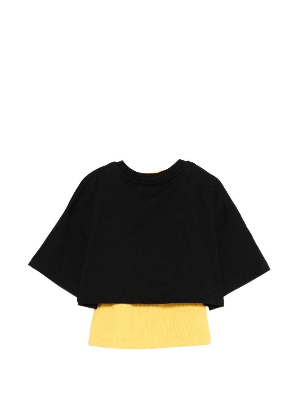 T-shirt per bambina MSGM Kids nero con logo - toppa - Rubino Kids