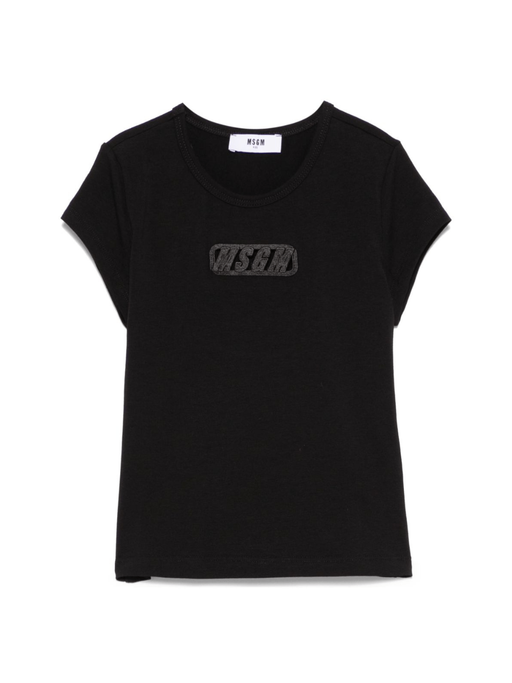 T-shirt per bambina MSGM Kids nero in jersey elasticizzato con ricamo con logo frontale - Rubino Kids