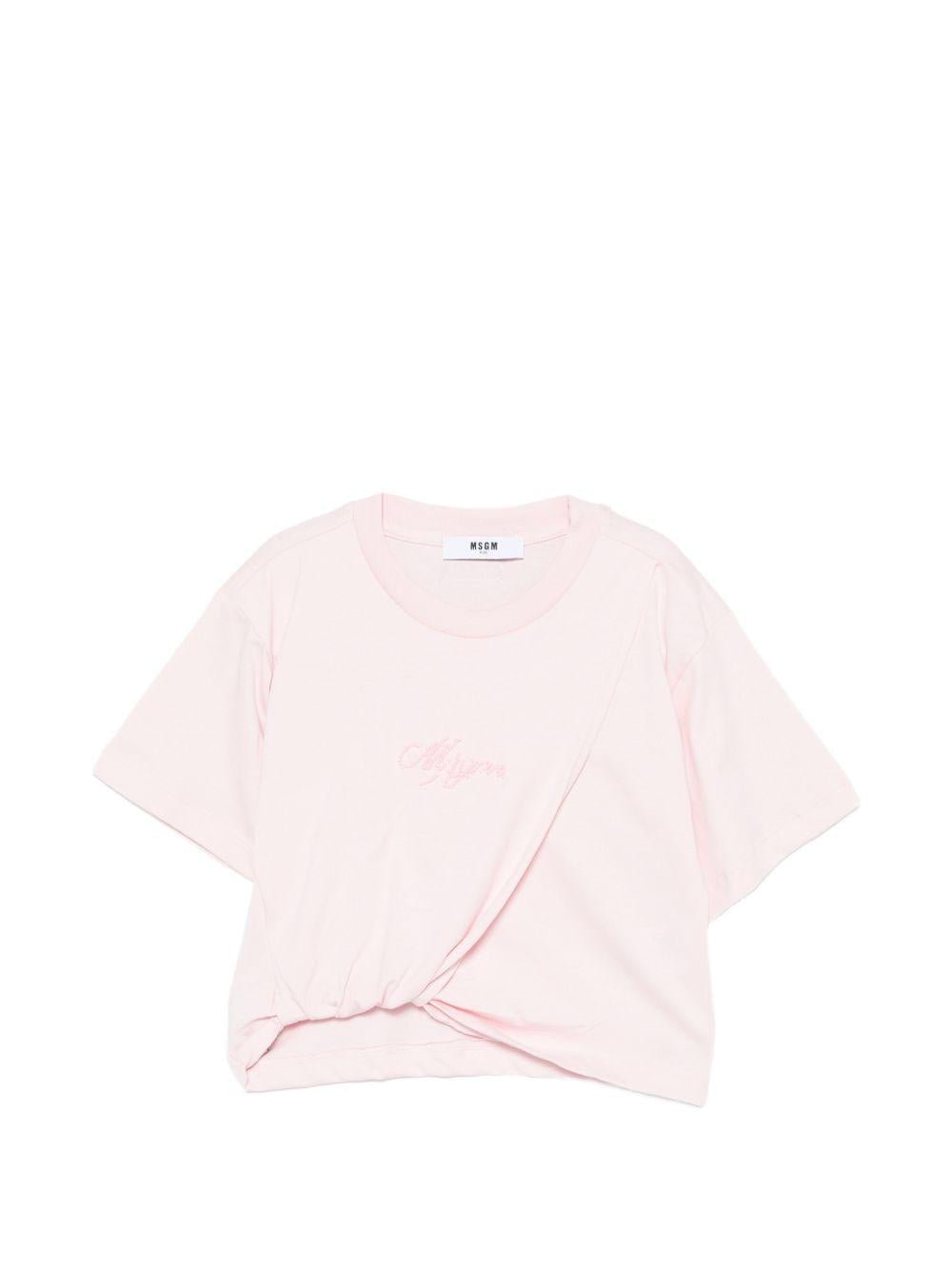 T-shirt per bambina MSGM Kids rosa con dettaglio nodo - Rubino Kids