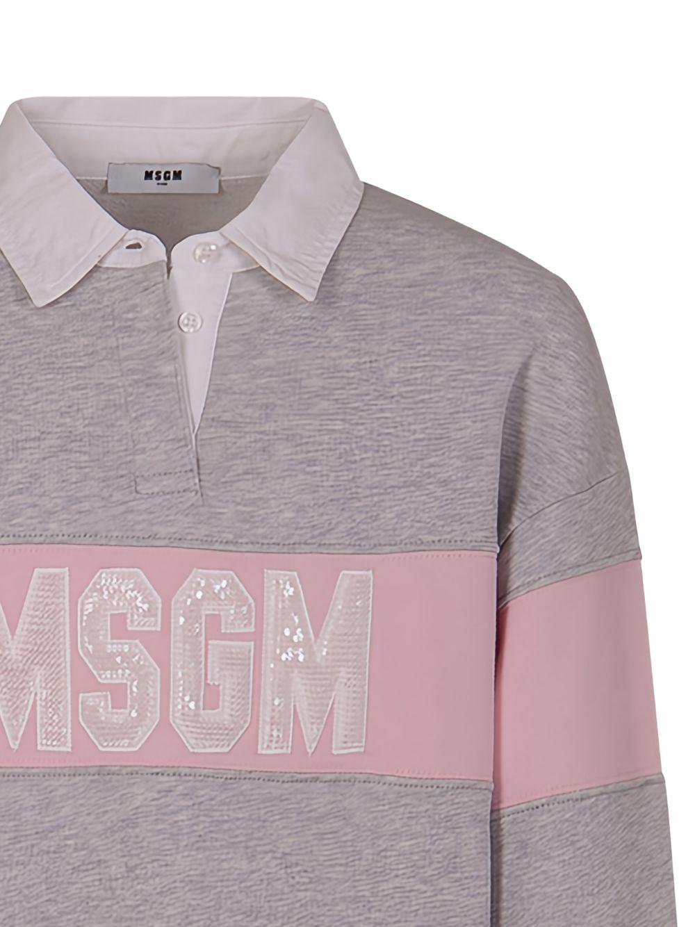 T-shirt per bambina MSGM Kids rosa e grigia a maniche lunghe - Rubino Kids