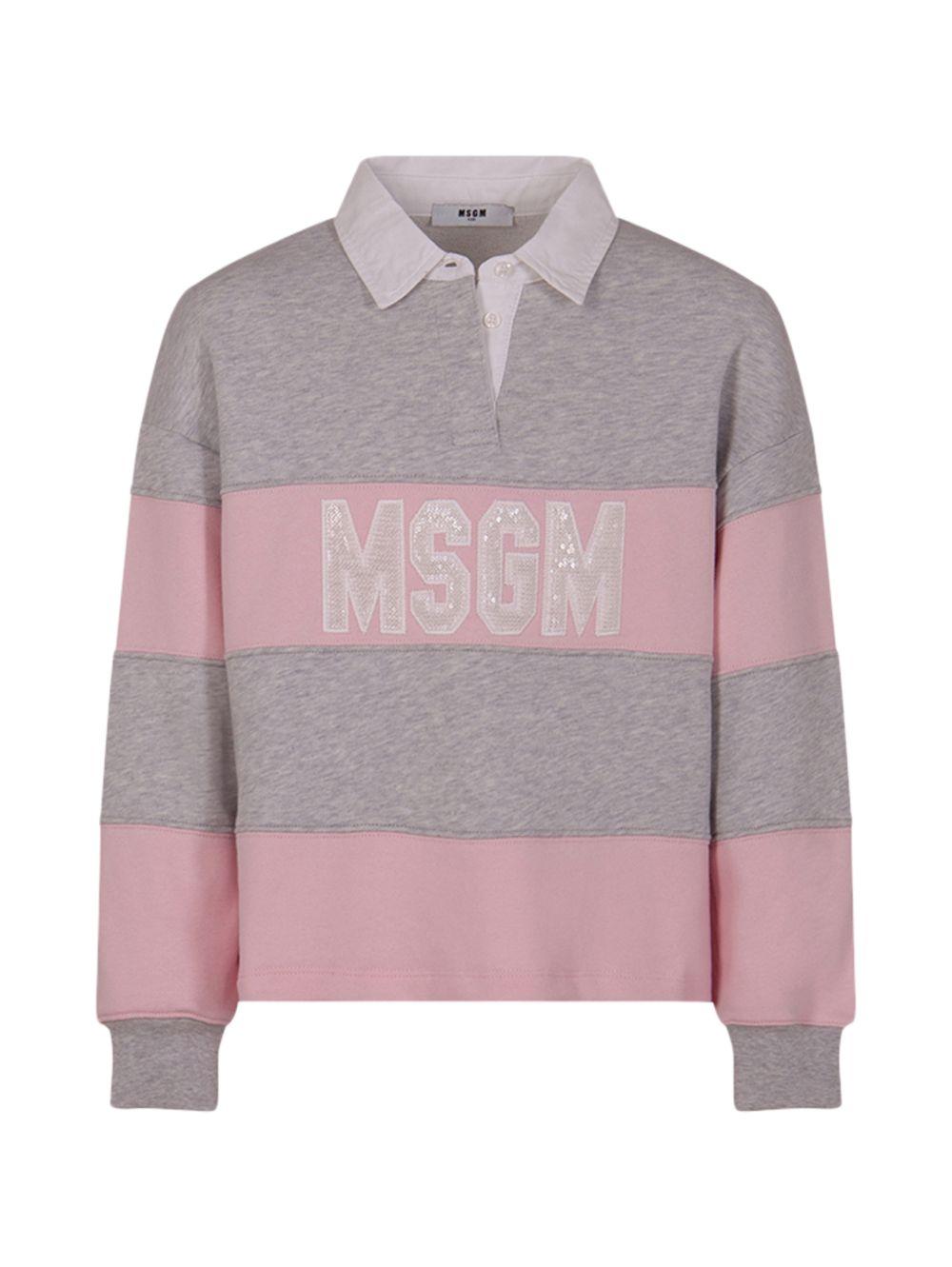 T-shirt per bambina MSGM Kids rosa e grigia a maniche lunghe - Rubino Kids