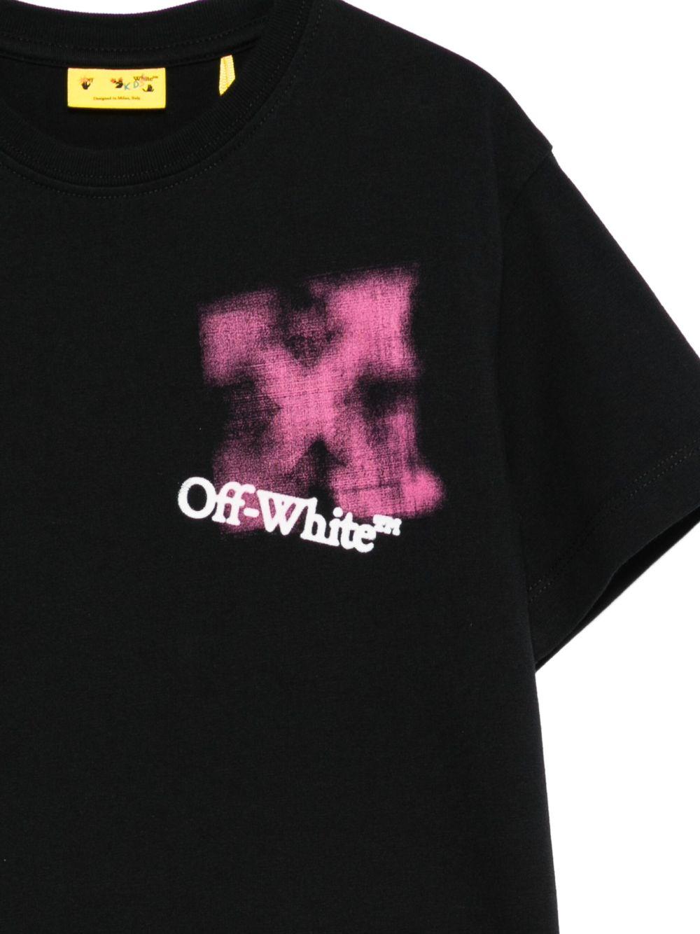 T-shirt per bambina Off - White Kids nera con logo ed effetto vernice spray - Rubino Kids