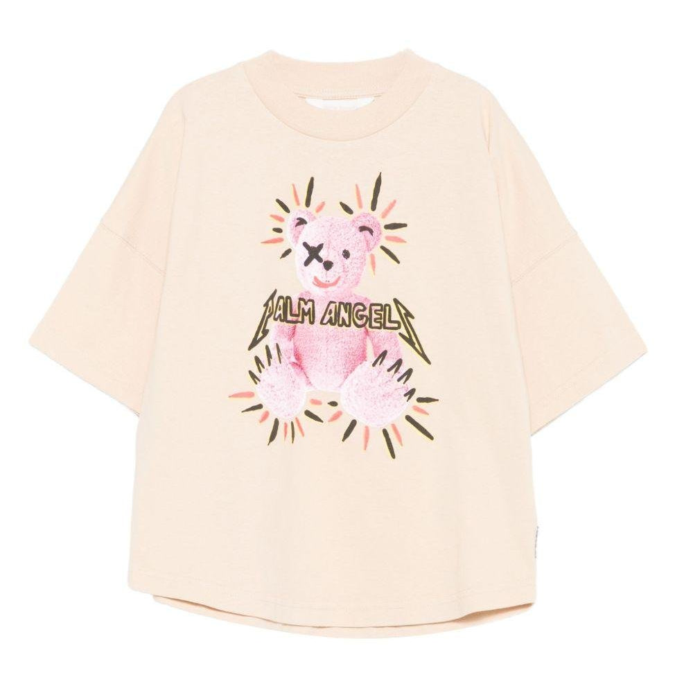 T-shirt per bambina Palm Angels Kids beige con stampa grafica - Rubino Kids