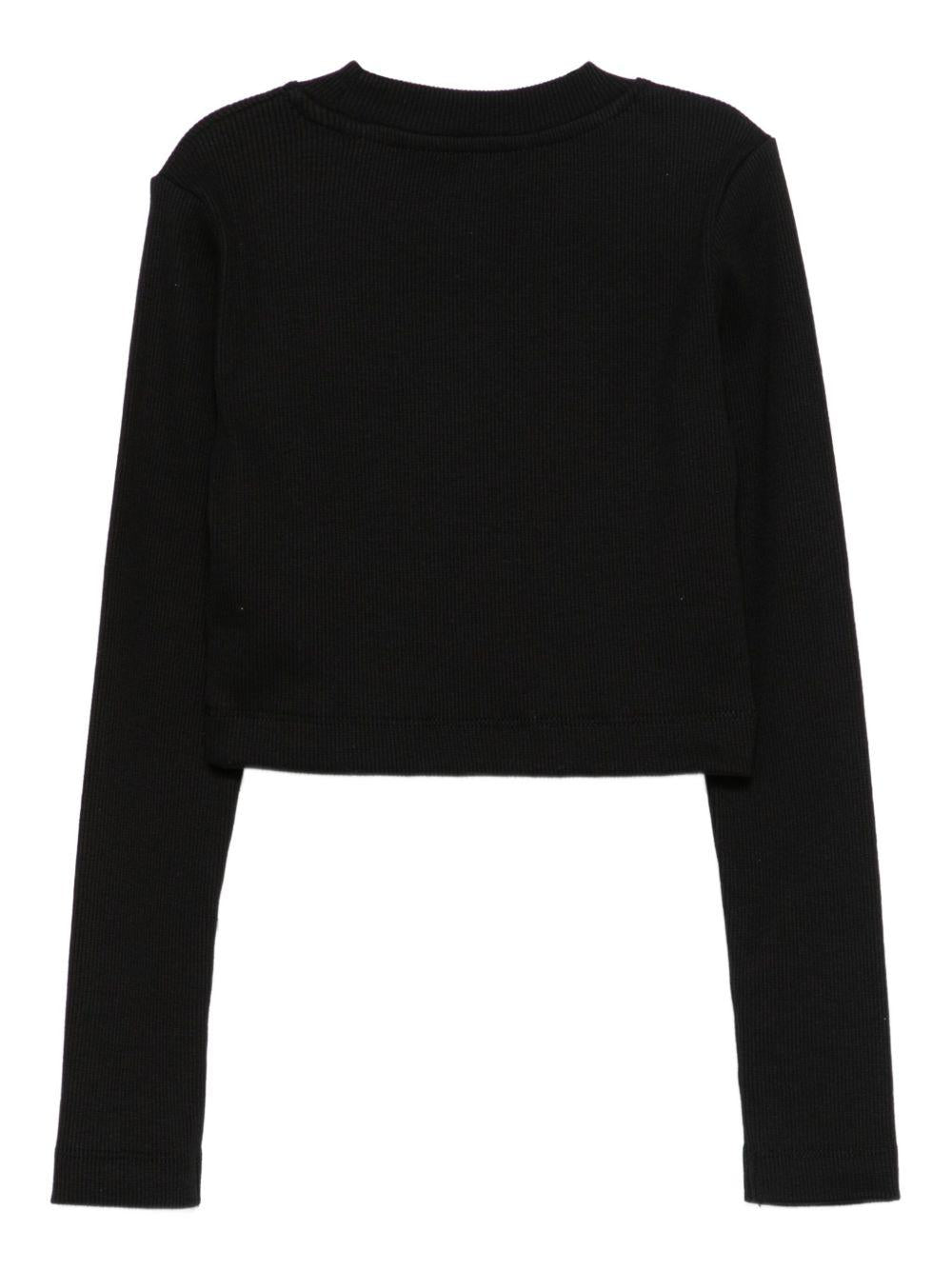 T-shirt per bambina Palm Angels Kids nero a coste a maniche lunghe - Rubino Kids