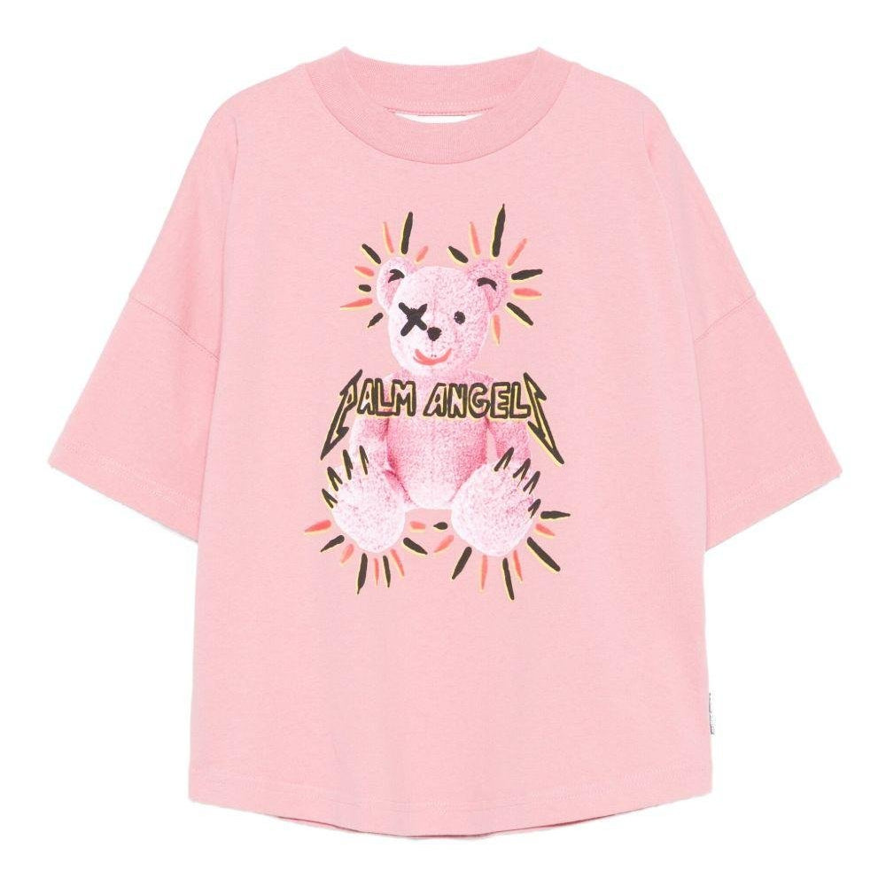 T-shirt per bambina Palm Angels Kids rosa con stampa grafica - Rubino Kids