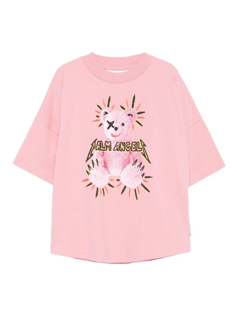 T-shirt per bambina Palm Angels Kids rosa con stampa grafica - Rubino Kids