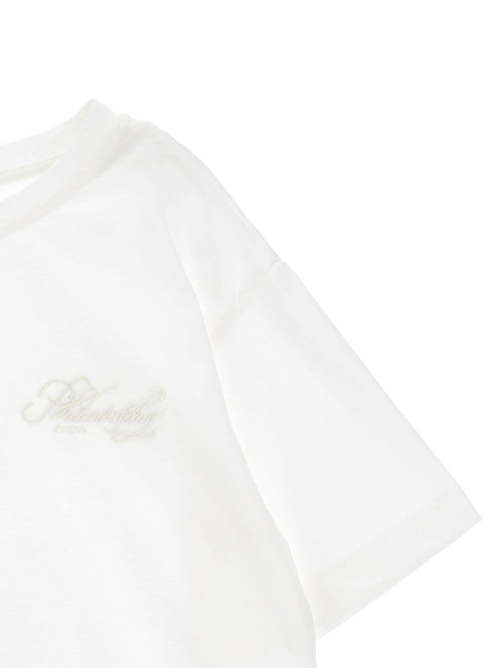 T-shirt per bambina Philosophy di Lorenzo Serafini Kids bianca con logo ricamato - Rubino Kids