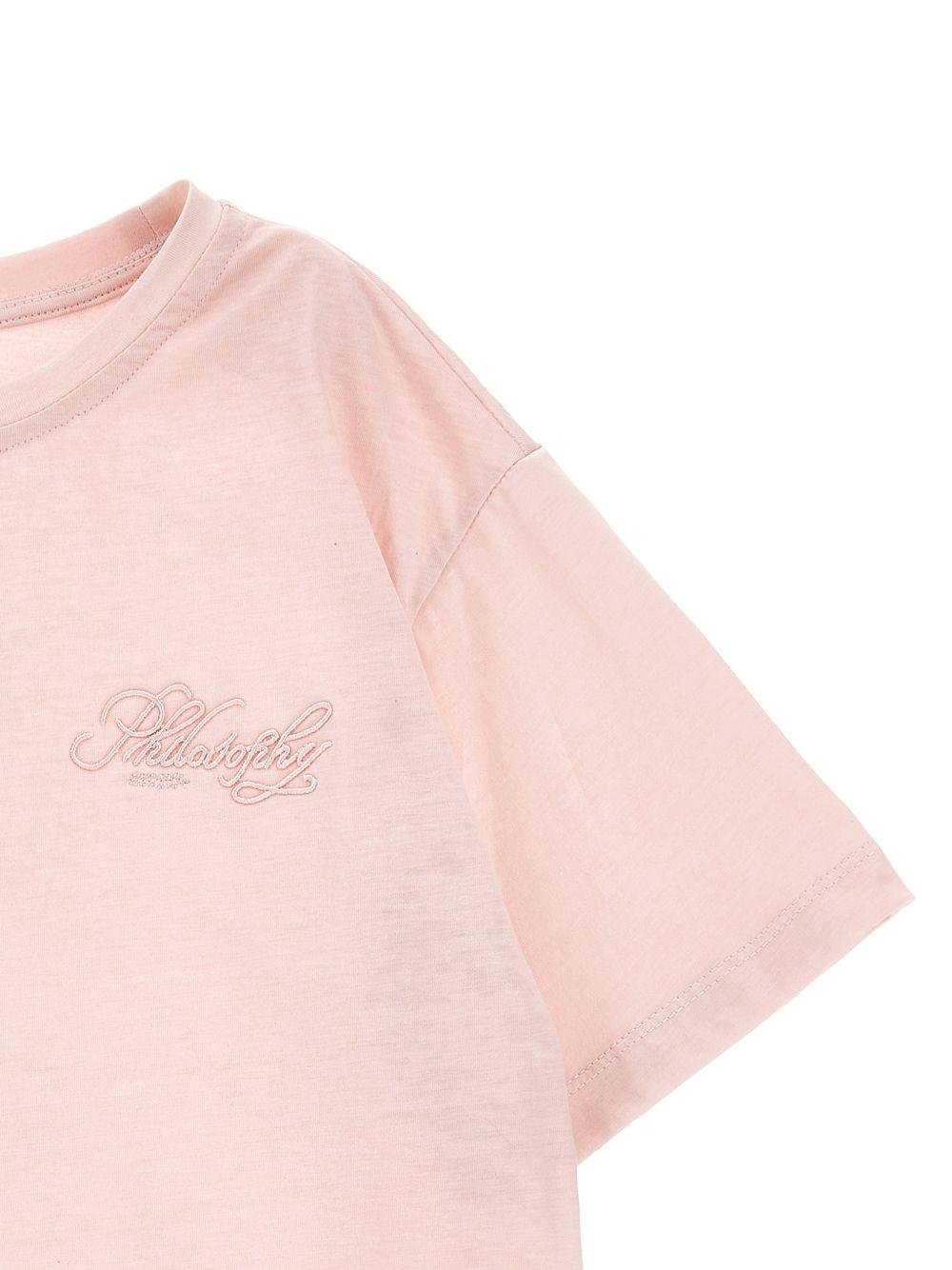 T-shirt per bambina Philosophy di Lorenzo Serafini Kids rosa con logo ricamato sul davanti - Rubino Kids
